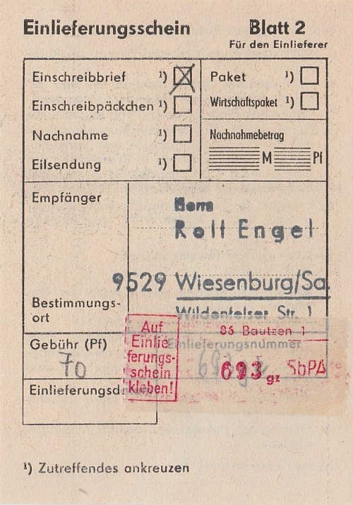 zugeh&ouml;riger Einlieferungsschein